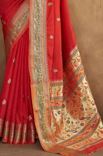 red woven design zari handloom paithani saree