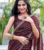 brown embellished sequinned saree