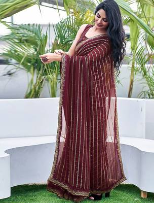 brown embellished sequinned saree 3