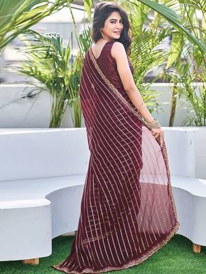 brown embellished sequinned saree 4