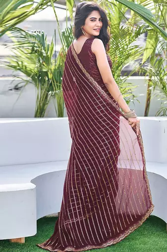 brown embellished sequinned saree