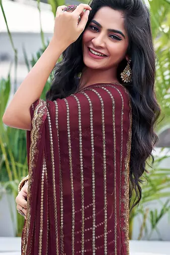 brown embellished sequinned saree