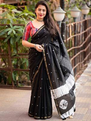 black bandhani designer block print saree 1