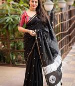 black bandhani designer block print saree