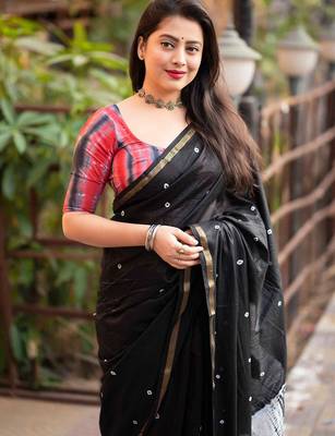 black bandhani designer block print saree 2