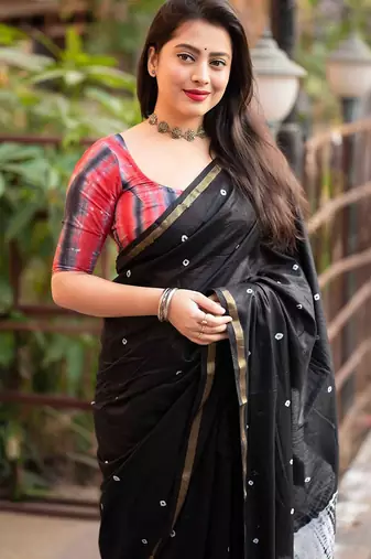black bandhani designer block print saree