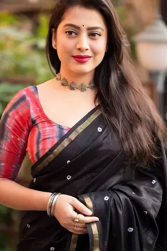 black bandhani designer block print saree