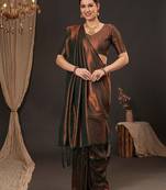green woven design zari silk blend kanjeevaram saree