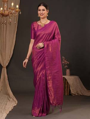 magenta ethnic motifs zari silk blend kanjeevaram saree 1