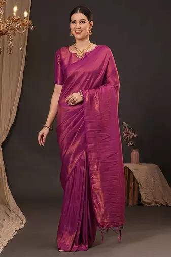 magenta ethnic motifs zari silk blend kanjeevaram saree