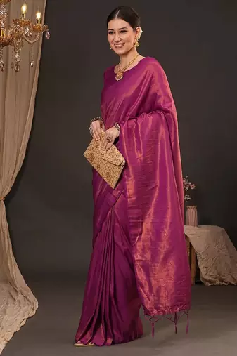 magenta ethnic motifs zari silk blend kanjeevaram saree