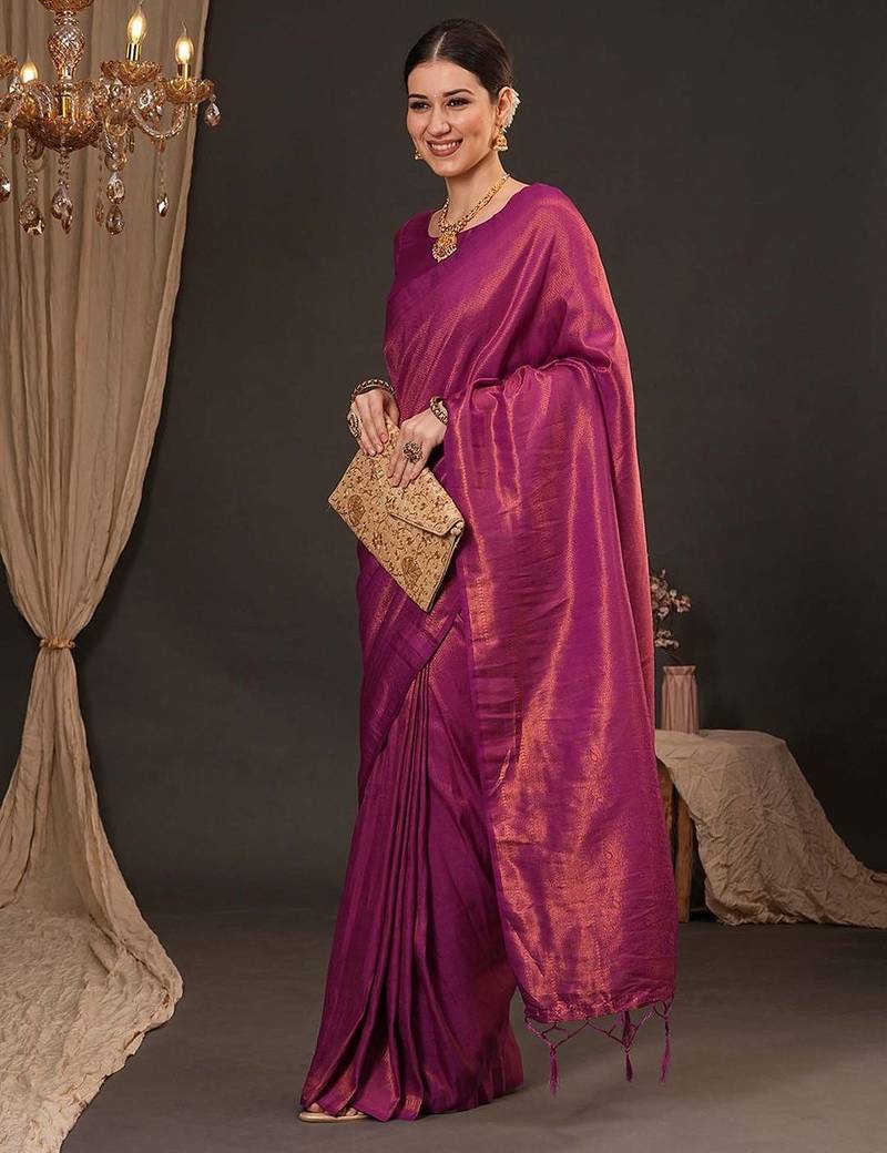 magenta ethnic motifs zari silk blend kanjeevaram saree