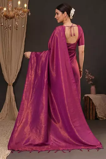 magenta ethnic motifs zari silk blend kanjeevaram saree