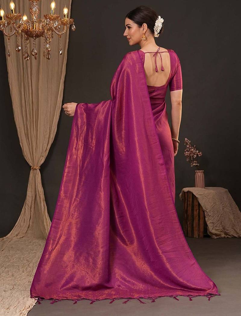magenta ethnic motifs zari silk blend kanjeevaram saree