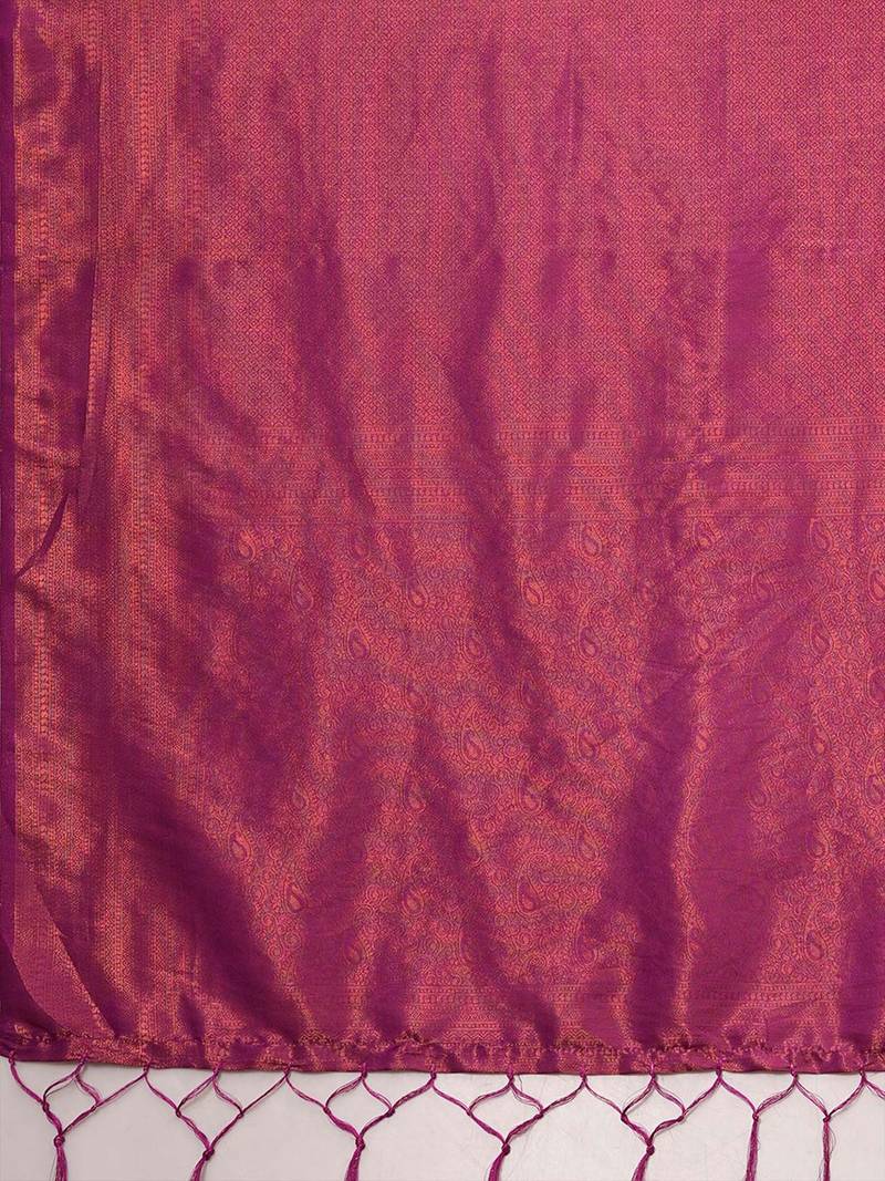magenta ethnic motifs zari silk blend kanjeevaram saree