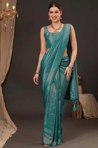teal woven design zari silk blend kanjeevaram saree