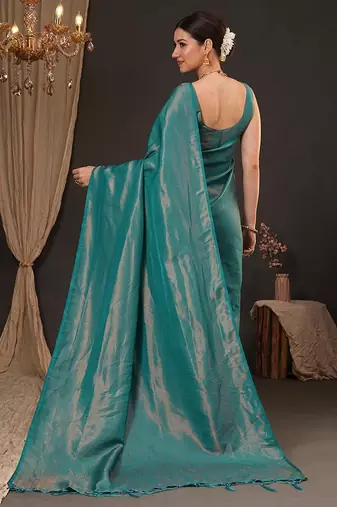 teal woven design zari silk blend kanjeevaram saree