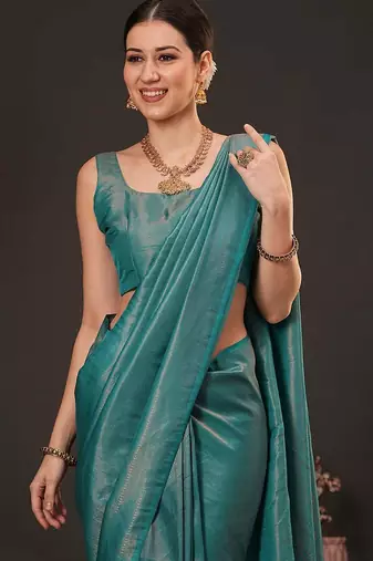 teal woven design zari silk blend kanjeevaram saree