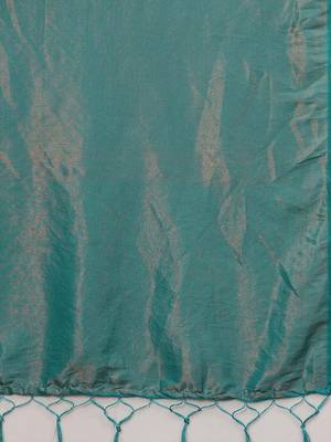teal woven design zari silk blend kanjeevaram saree 5