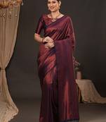 Purple ethnic motifs zari silk blend kanjeevaram saree