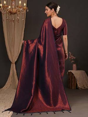 Purple ethnic motifs zari silk blend kanjeevaram saree 3