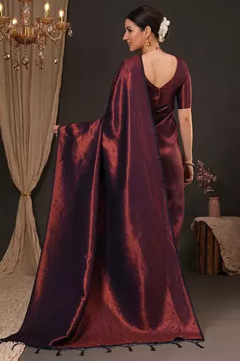 Purple ethnic motifs zari silk blend kanjeevaram saree