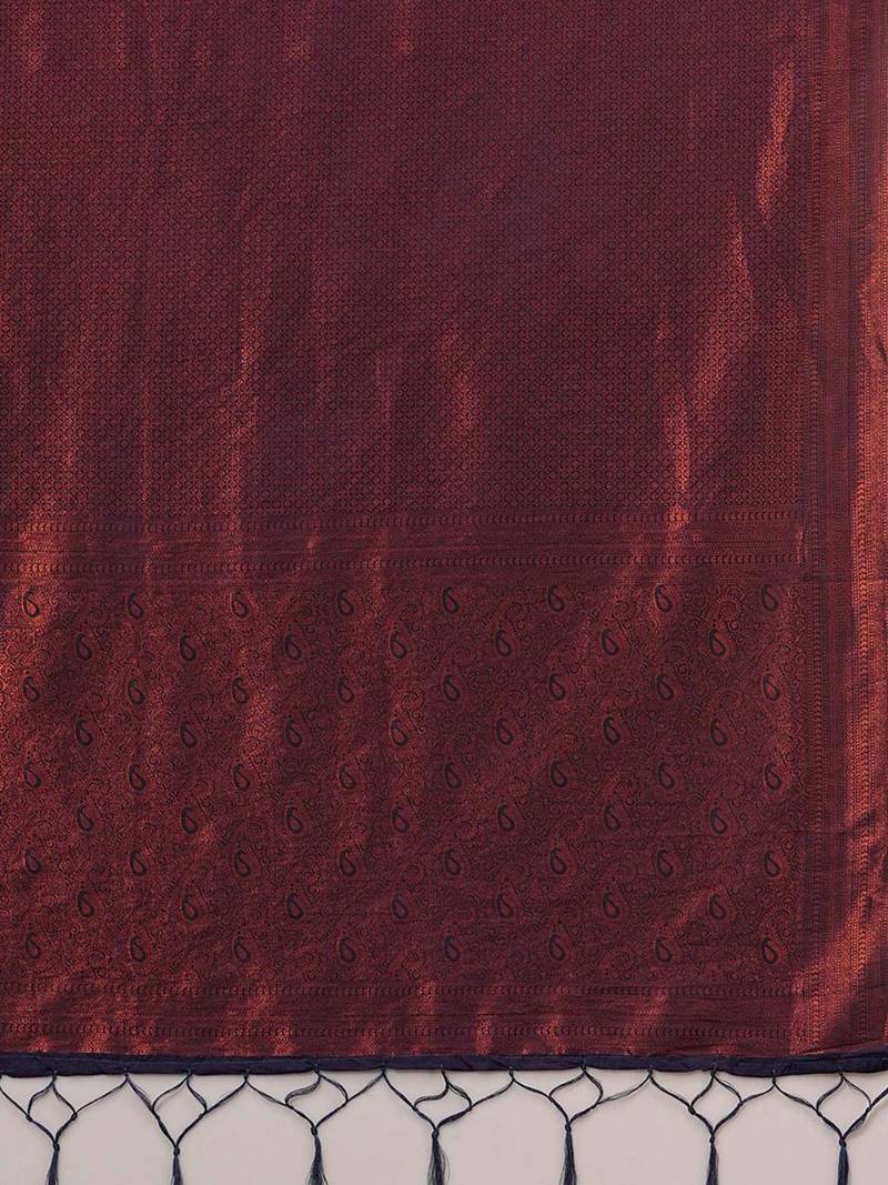 Purple ethnic motifs zari silk blend kanjeevaram saree