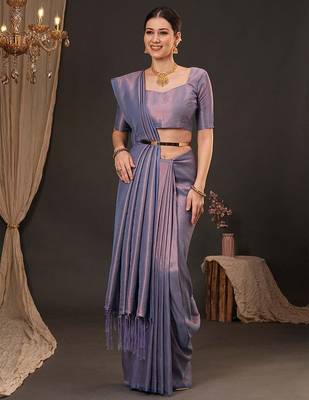Lavender ethnic motifs zari silk blend kanjeevaram saree 1
