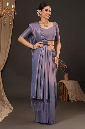 Lavender ethnic motifs zari silk blend kanjeevaram saree