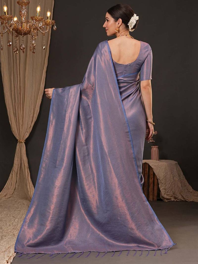 Lavender ethnic motifs zari silk blend kanjeevaram saree
