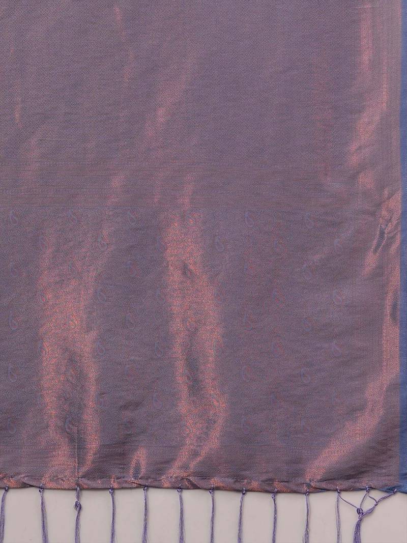 Lavender ethnic motifs zari silk blend kanjeevaram saree