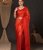 orange ethnic motifs zari silk blend kanjeevaram saree
