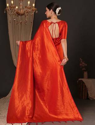 orange ethnic motifs zari silk blend kanjeevaram saree 2