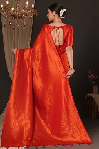 orange ethnic motifs zari silk blend kanjeevaram saree