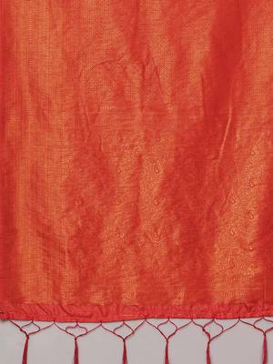 orange ethnic motifs zari silk blend kanjeevaram saree 5
