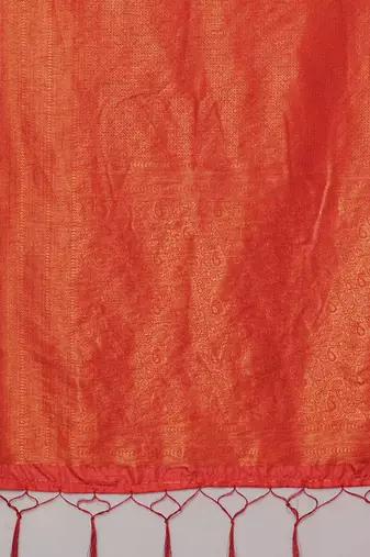 orange ethnic motifs zari silk blend kanjeevaram saree