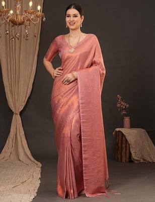 peach ethnic motifs silk blend designer kanjeevaram saree 1
