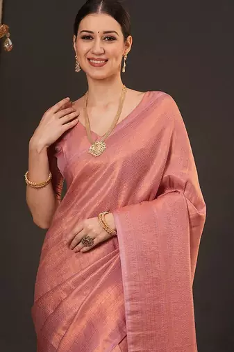 peach ethnic motifs silk blend designer kanjeevaram saree