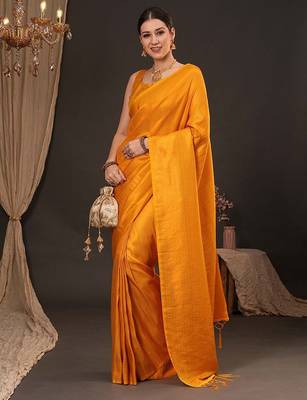 Yellow ethnic motifs zari silk blend kanjeevaram saree 1