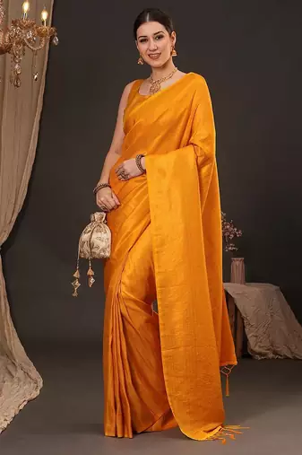 Yellow ethnic motifs zari silk blend kanjeevaram saree