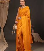 Yellow ethnic motifs zari silk blend kanjeevaram saree