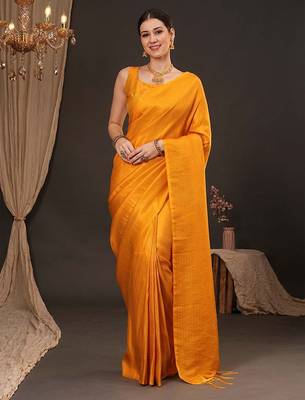 Yellow ethnic motifs zari silk blend kanjeevaram saree 2