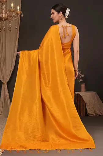 Yellow ethnic motifs zari silk blend kanjeevaram saree
