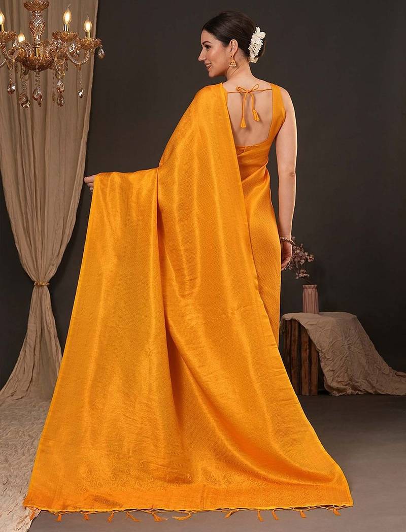 Yellow ethnic motifs zari silk blend kanjeevaram saree