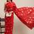 red red & gold-toned floral satin saree