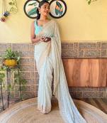 blue blue & pink embellished sequinned saree