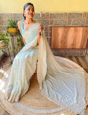 blue blue & pink embellished sequinned saree 4