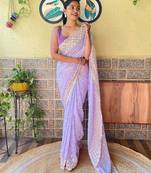 lavender lavender & pink embellished sequinned poly georgette saree