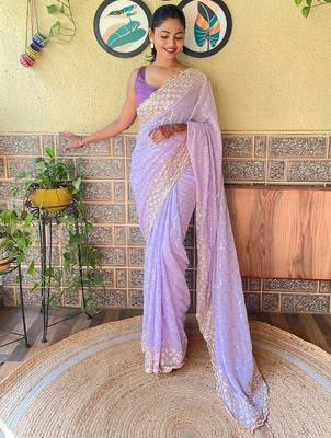 lavender lavender & pink embellished sequinned poly georgette saree 2