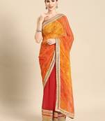 red red & orange bandhani embroidered poly georgette designer bandhani saree